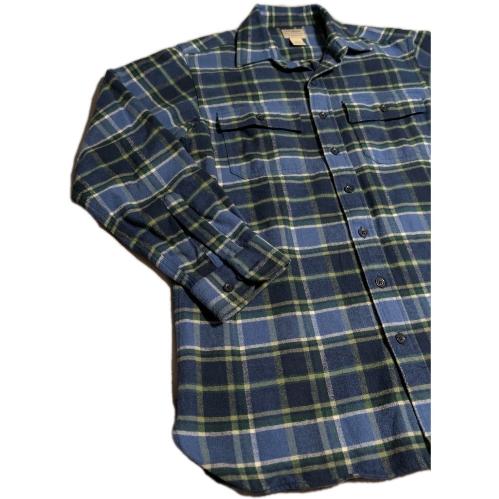 L.L.Bean Traditional Fit Flannel Shirt Men's MT Tall Blue Green Plaid Cotton - Picture 5 of 5